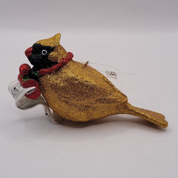 Dept 56 Christmas Ornament Glitter Bird Sheet Music Notes 5" Gold - Picture 1 of 7